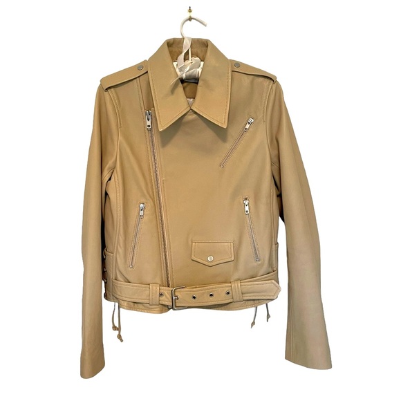A.L.C. | $1,495 Dree Zip-Front Leather Moto Jacket in Tan/Camel, Size 8 - Picture 4 of 12